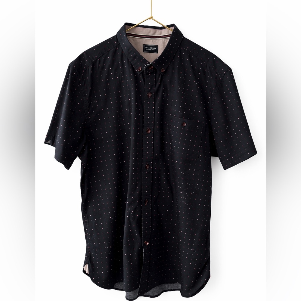 7Diamonds Buckle Exclusive Black Pink Geo Print Short Sleeve Button Shirt XL